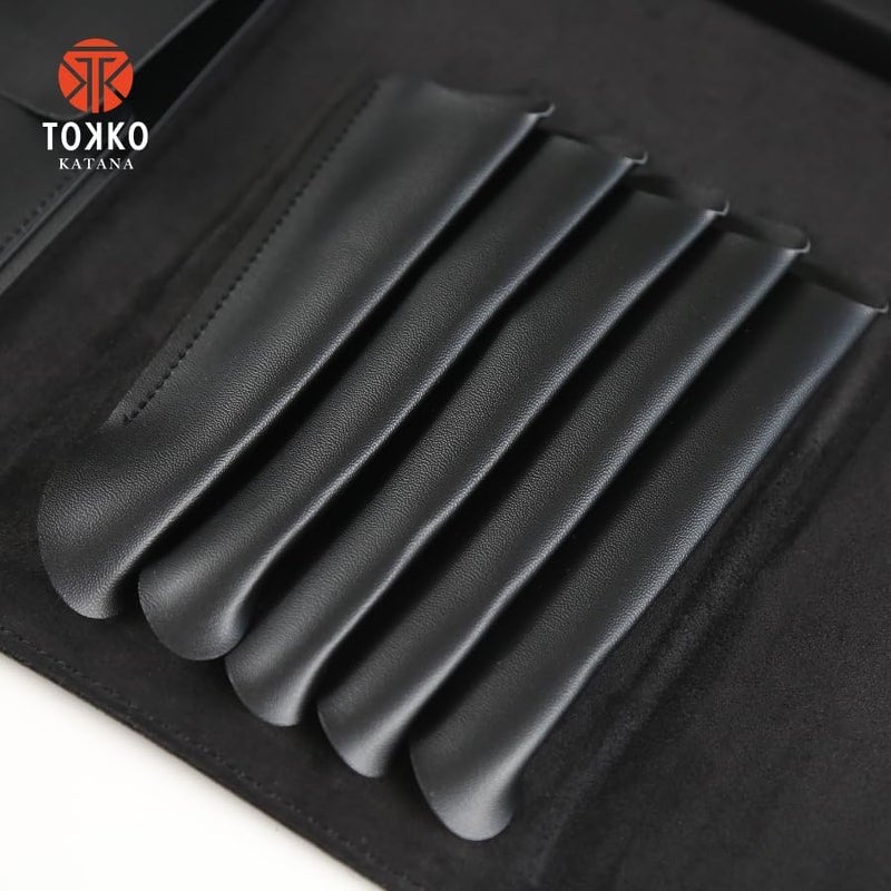 Tokko Katana Professional Shear Case – Black Textured Leatherette 5-Slot Holder for Hair Cutting Shears, Scissors & Combs – Snap Closure, Portable & Protective Folding Pouch for Stylists & Barbers - Image 3